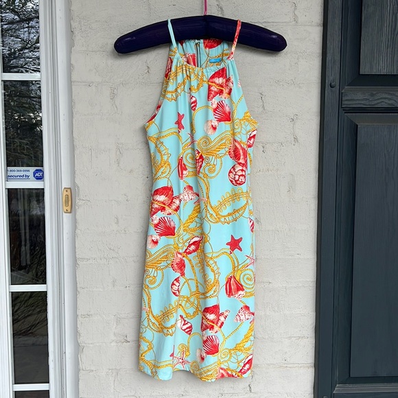 J. MCLAUGHLIN Catalina Cloth Shells & Rope Nautical Halter Dress Aqua Orange - Picture 4 of 11